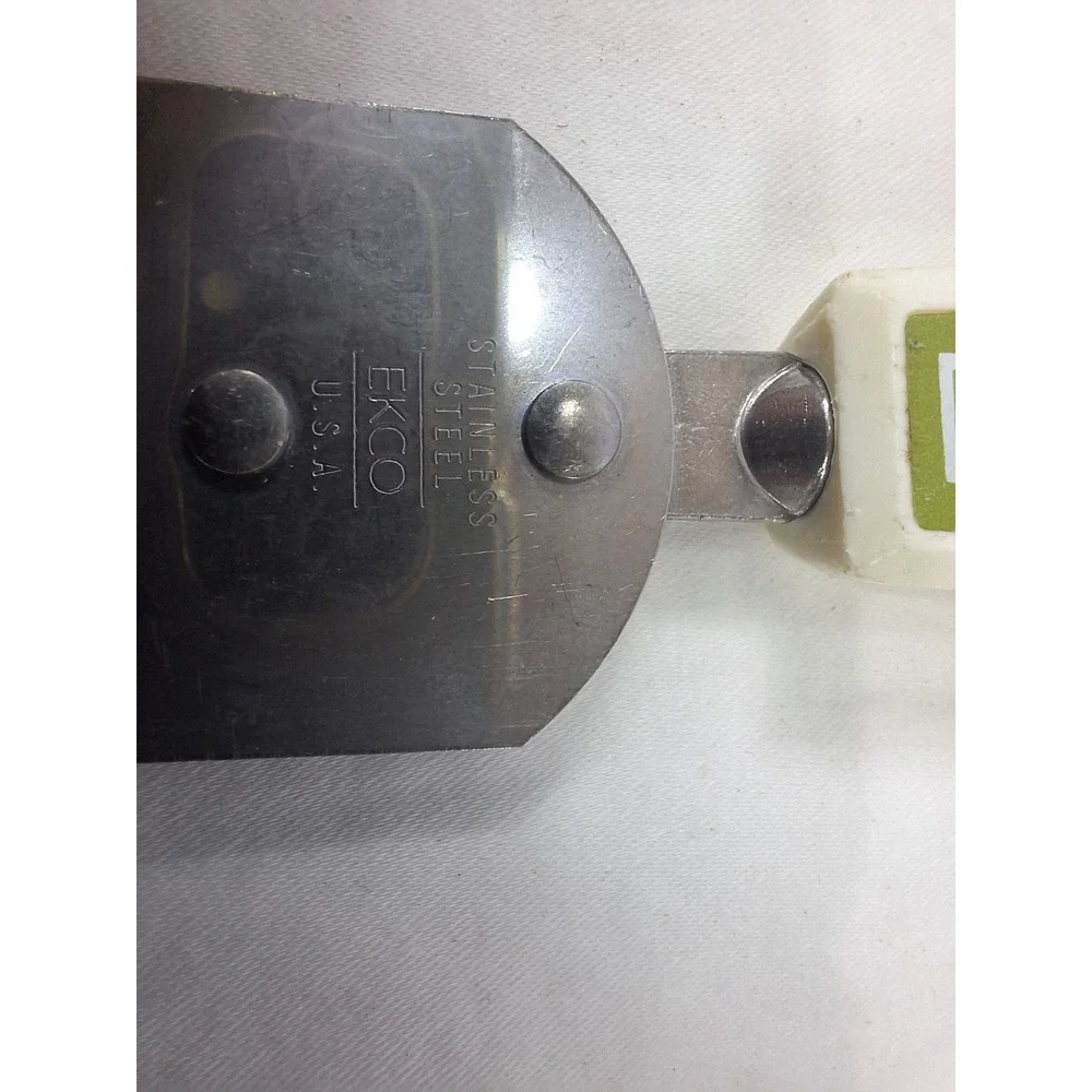 Vintage Ekco Stainless Steel Spatula Icing Knife Green White Handle USA Made